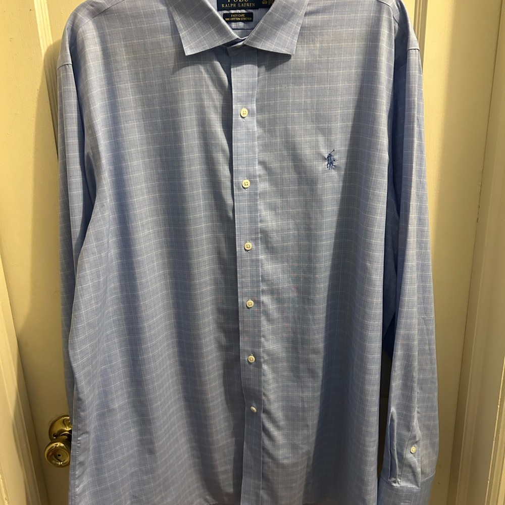 POLO RALPH LAUREN classic‎ blue dress shirt men’s 17 1/2 pony  cotton stretch